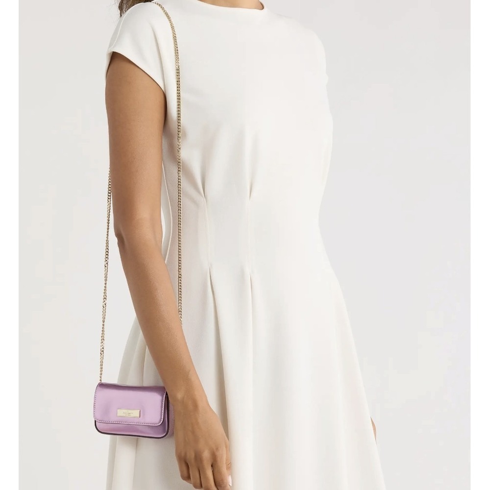 NWT Kate Spade Kenzie Metallic‎ Quartz Pink Crossbody Wallet Coquette Balletcore - Picture 2 of 8